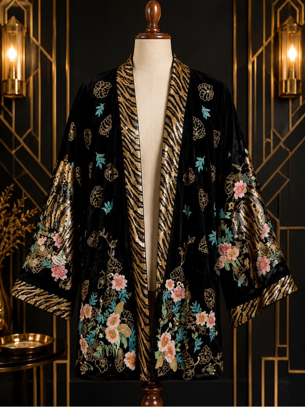 Johnny Was Catarina tiger embroidered sequined coat NWT